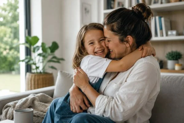 happy child with parent after parenting plans West Sussex